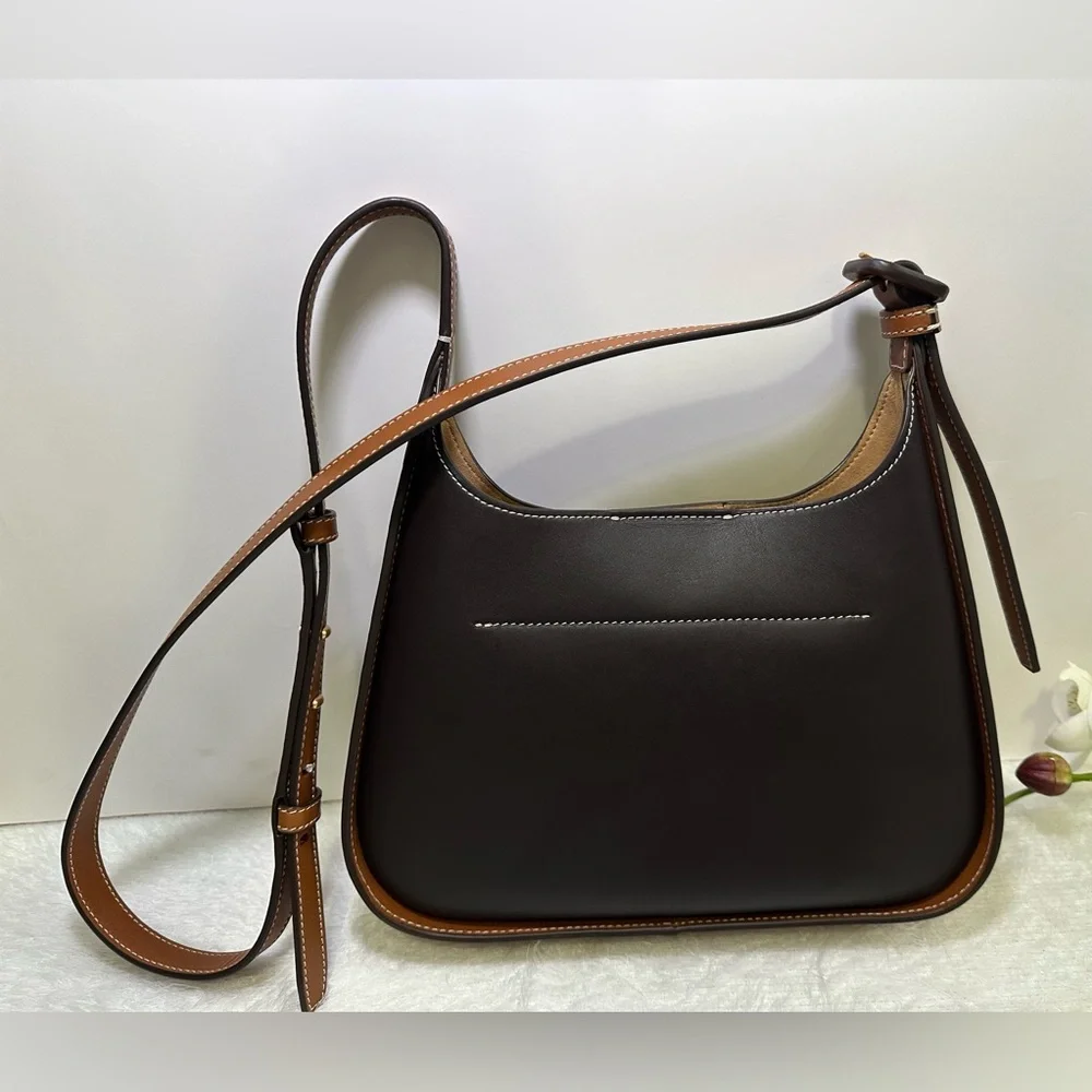 Tory Burch Brown and Tan Shoulder Bag with Gold Emblem🤎 - Picture 3 of 15